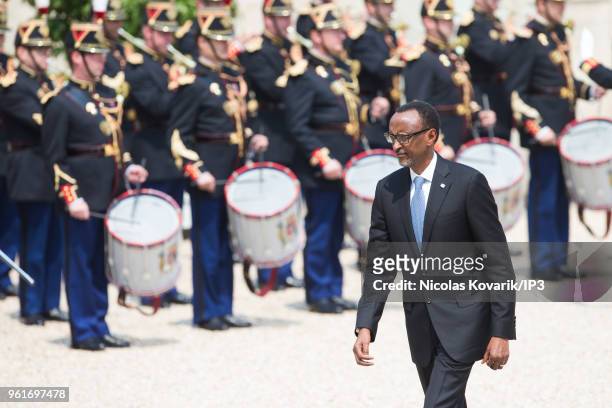 The President of Rwanda Paul Kagame arrives for a meeting with French President Emmanuel Macron at Elysee Palace on May 23, 2018 in Paris, France....