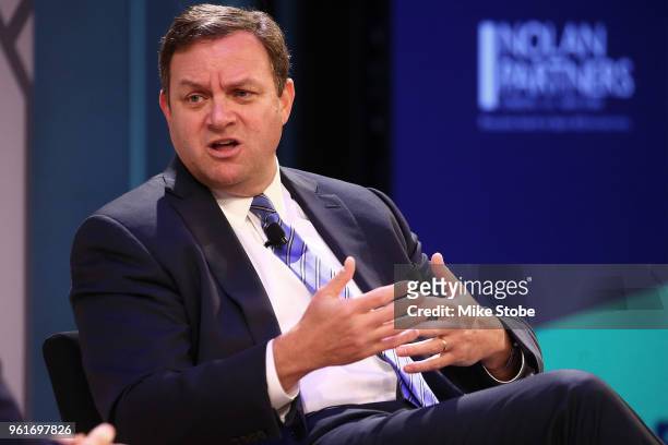 Mark Lazarus, NBC Sports speaks during the Leaders Sport Business Summit 2018 on May 23, 2018 in New York City.