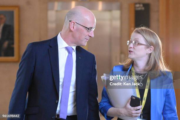 Scottish Education Secretary John Swinney and Higher Education Minister Shirley-Anne Somerville on the way to a Scottish Conservative debate on...