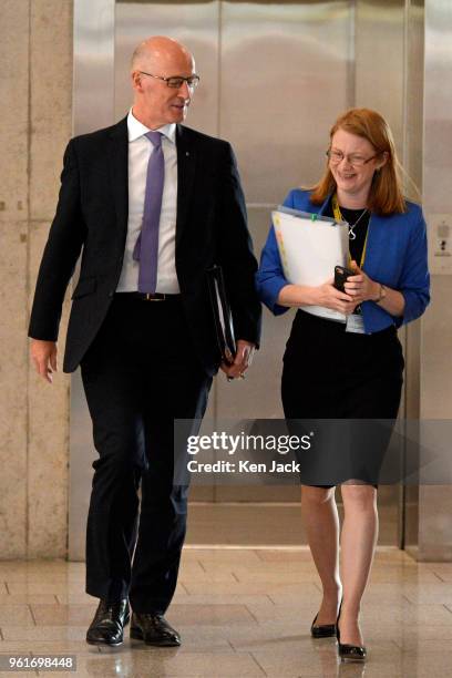 Scottish Education Secretary John Swinney and Higher Education Minister Shirley-Anne Somerville on the way to a Scottish Conservative debate on...