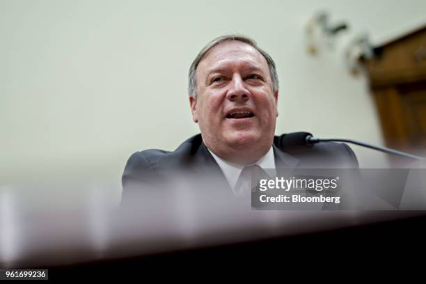 Mike Pompeo, U.S. Secretary of state, speaks during a House Foreign Affairs Committee hearing in Washington, D.C., U.S., on Wednesday, May 23, 2018....