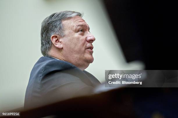 Mike Pompeo, U.S. Secretary of state, speaks during a House Foreign Affairs Committee hearing in Washington, D.C., U.S., on Wednesday, May 23, 2018....