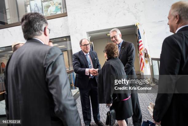 President of the NAMM Foundation Joe Lamond speaks with members before meeting with Sen. Tammy Baldwin during Save The Music Foundation Day Of Music...