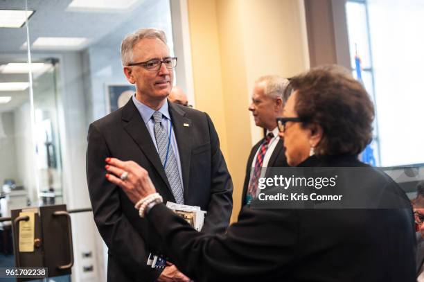 President of the NAMM Foundation Joe Lamond speaks with members before meeting with Sen. Tammy Baldwin during Save The Music Foundation Day Of Music...