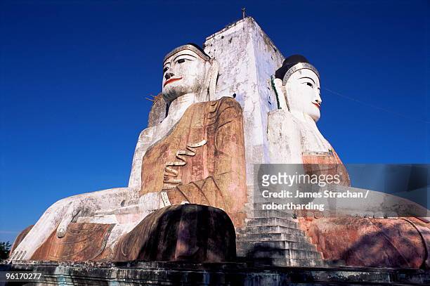 buddha statues, kyaik pun, built in 1476, near bago, myanmar (burma), asia - bago stock pictures, royalty-free photos & images