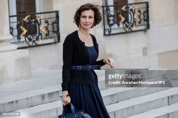 Director-General of Unesco, Audrey Azoulay, leaves after the "Tech for Good" Summit at Elysee Palace on May 23, 2018 in Paris, France. On the eve of...