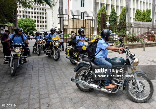 Maharashtra government launches new 20 motorbikes ambulance to provide swift medical assistance to patients at Mantralaya, on May 22, 2018 in Mumbai,...