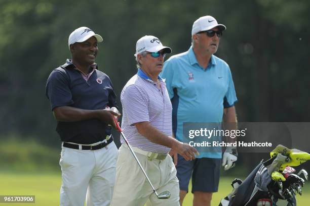 Brian Lara, Allan Lamb and Ian Botham look on during the Pro Am for the BMW PGA Championship at Wentworth on May 23, 2018 in Virginia Water, England.