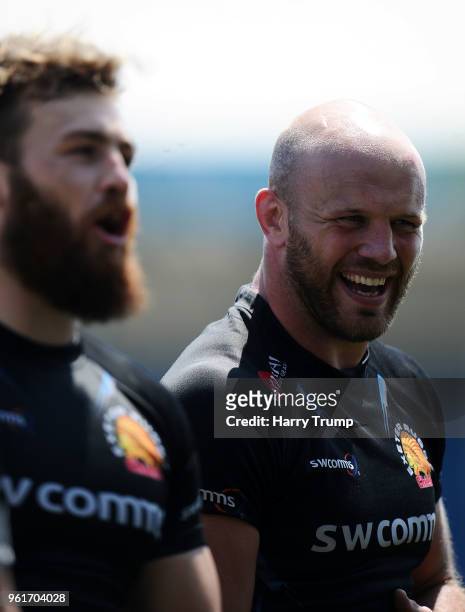 Jack Yeandle of Exeter Chiefs laughs during an Exeter Chiefs Media Session at Sandy Park on May 23, 2018 in Exeter, England.