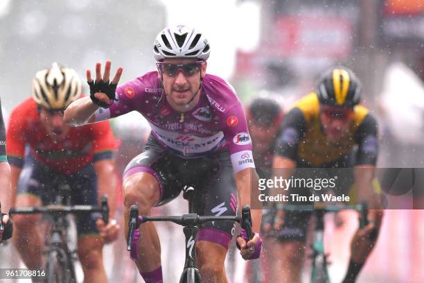 Arrival / Elia Viviani of Italy and Team Quick-Step Floors Purple Points Jersey / Celebration / Rain / during the 101st Tour of Italy 2018, Stage 17...