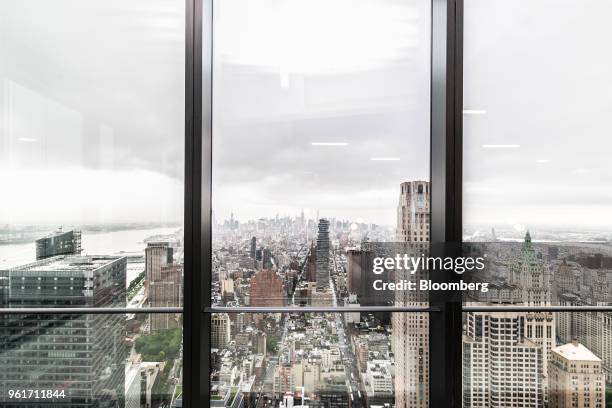 The Manhattan skyline is from windows on the 68th floor of the 3 World Trade Center building during a tour in New York, U.S., on Tuesday, May 22,...
