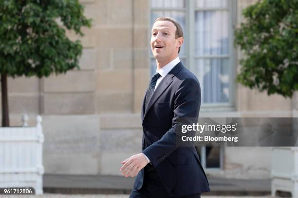 Mark Zuckerberg, chief executive officer and founder of Facebook Inc., arrives for a meeting with France's President Emmanuel Macron at the Tech For...