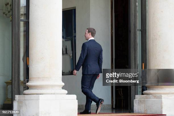 Mark Zuckerberg, chief executive officer and founder of Facebook Inc., arrives for a meeting with France's President Emmanuel Macron at the Tech For...