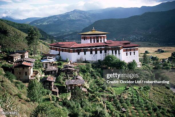 rimpong dzong (monastery), paro, bhutan - paro dzong stock pictures, royalty-free photos & images