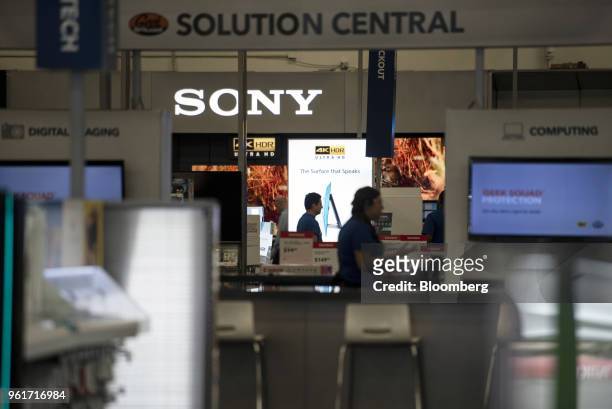 Sony Corp. Signage is seen illuminated in the high dynamic range television display section of a Best Buy Co. Store in San Antonio, Texas, U.S., on...