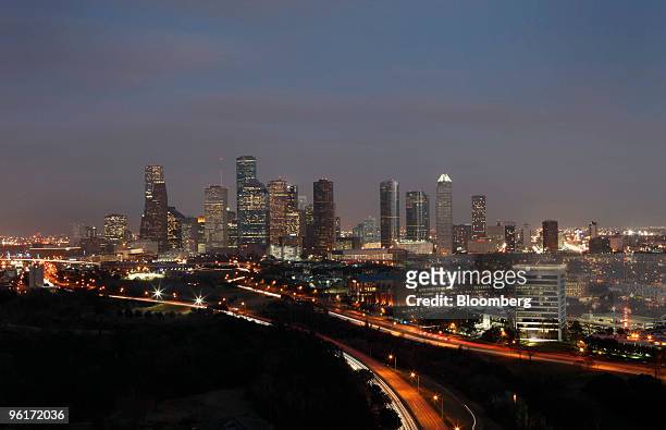 Buildings stand along the skyline of Houston, Texas, U.S., on Friday Jan. 22, 2010. Houston, the fourth-largest U.S. City, will consider employee...