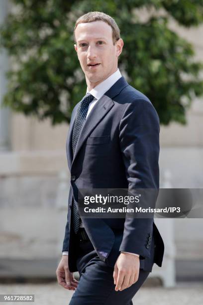 Facebook CEO, Mark Zuckerberg, arrives at the Elysee Palace for a meeting with the French President at Elysee Palace on May 23, 2018 in Paris,...