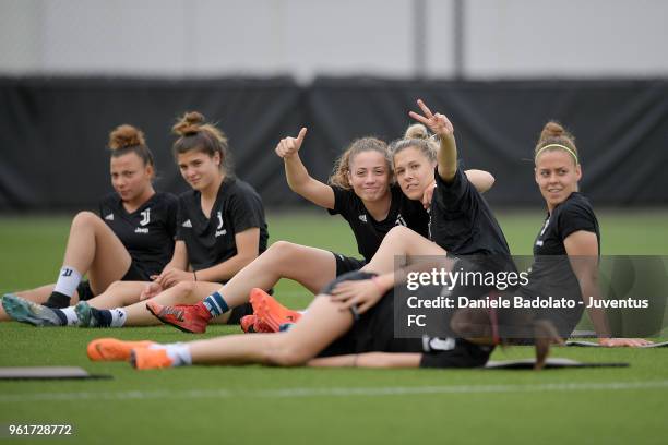 Benedetta Glionna and Federica Russo during the Juventus Women training session on May 23, 2018 in Turin, Italy.