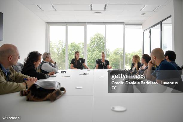 Cecilia Salvai and Lisa Boattin during the media day before the Juventus Women training session on May 23, 2018 in Turin, Italy.