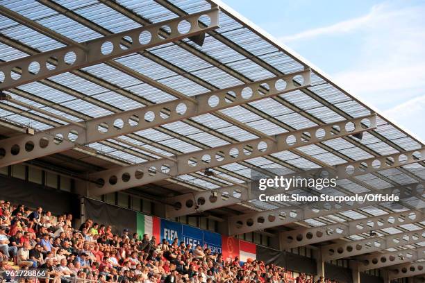 Fans watch the action during the UEFA European Under-17 Championship Final match between Italy and Netherlands at the Aesseal New York Stadium on May...