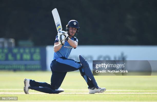 Luis Reece of Derbyshire batting during the Royal London One-Day Cup match between Derbyshire and Durham at The 3aaa County Ground on May 23, 2018 in...