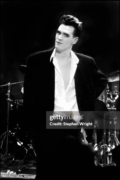 Morrissey of The Smiths performs on the Oxford Road Show TV programme, Manchester, United Kingdom, 22nd February 1985.