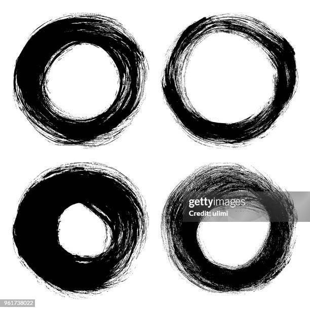 circle brush strokes, grunge design elements - brush circle stock illustrations