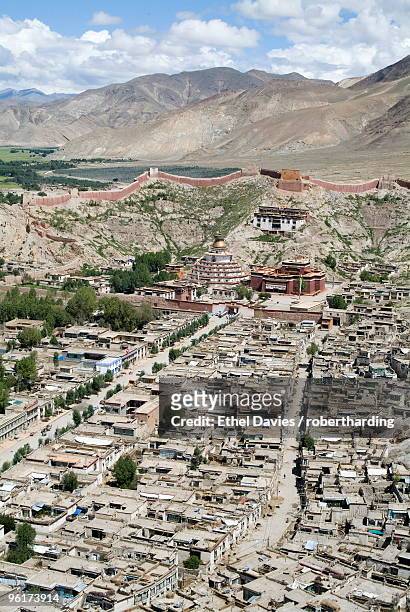 view from fort, including kumbum, gyantse, tibet, china, asia - gyantsé photos et images de collection