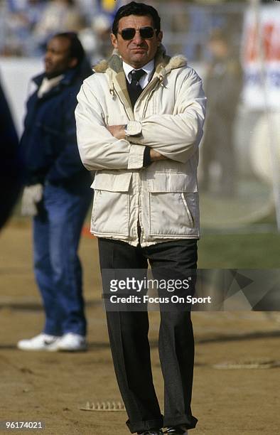 S: Head Coach Joe Paterno of the Penn State Nittany Lions walks the sidelines before a NCAA football game mid circa 1970's at Beaver Stadium in...