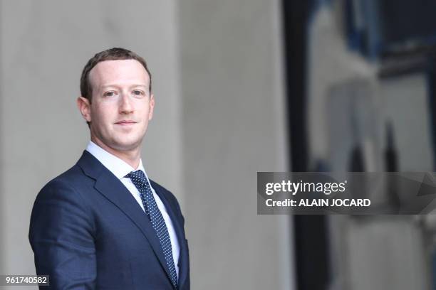 Facebook's CEO Mark Zuckerberg leaves the Elysee presidential palace, in Paris, on May 23, 2018 following a meeting with French President on the day...