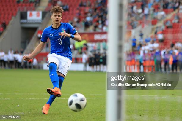 Edoardo Vergani of Italy watches as his penaltyis saved in the shoot-out during the UEFA European Under-17 Championship Final match between Italy and...