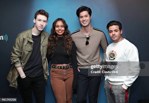 Devin Druid, Alisha Boe, Ross Butler and Christian Navarro of 13 Reasons Why visit the SiriusXM Studios on May 23, 2018 in New York City.