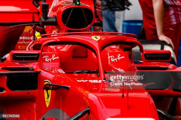 Scuderia Ferrari SF71H mirror into the halo during the Monaco Formula One Grand Prix at Monaco on 23th of May, 2018 in Montecarlo, Monaco.