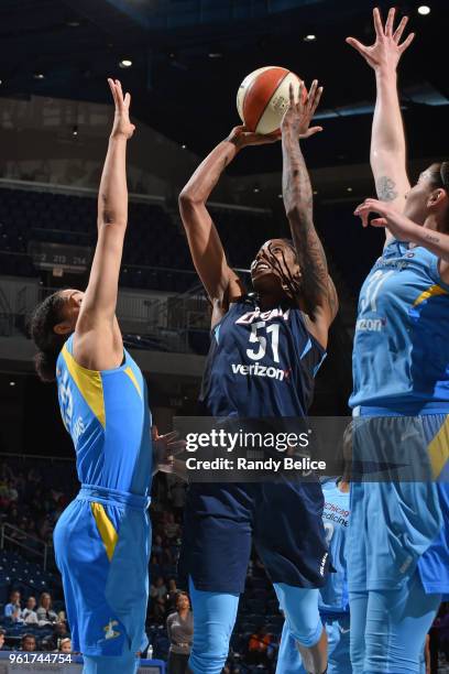 Jessica Breland of the Atlanta Dream drives to the basket and shoots the ball against the Chicago Sky on May 23, 2018 at the Wintrust Arena in...