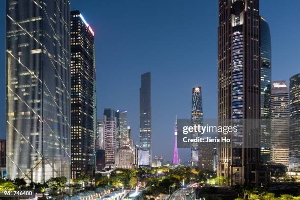 guangzhou central business district - canton tower stock pictures, royalty-free photos & images