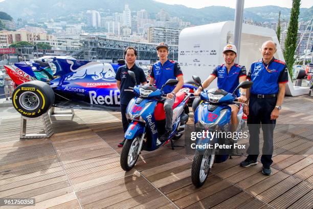 Toyuhara Tanabe of Honda and Scuderia Toro Rosso with Brendon Hartley of Scuderia Toro Rosso and New Zealand and Pierre Gasly of Scuderia Toro Rosso...