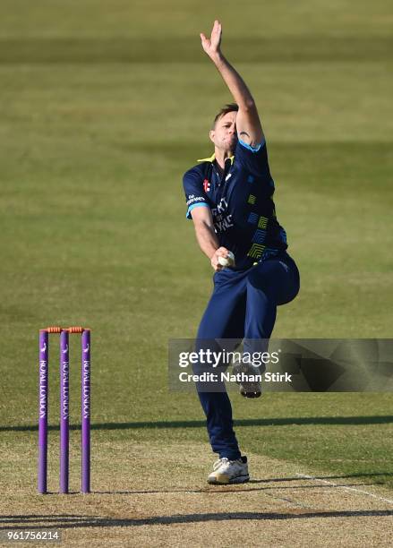 Nathan Rimmington of Durham runs into bowl during the Royal London One-Day Cup match between Derbyshire and Durham at The 3aaa County Ground on May...