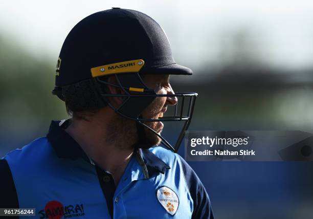 Gary Wilson of Derbyshire looks on during the Royal London One-Day Cup match between Derbyshire and Durham at The 3aaa County Ground on May 23, 2018...