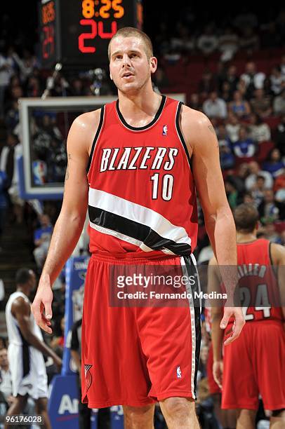 Joel Przybilla of the Portland Trail Blazers looks on during the game against the Orlando Magic at Amway Arena on December 19, 2009 in Orlando,...
