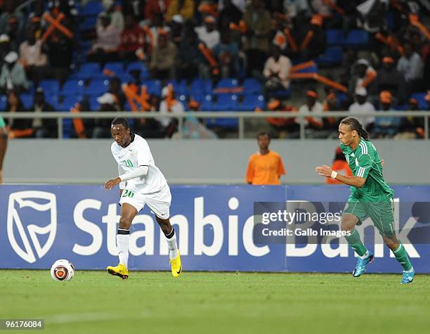 William Njobvu of Zambia and Peter Odemwingie of Nigeria during the Africa Cup of Nations Quarter Final match between Zambia and Nigeria from the...