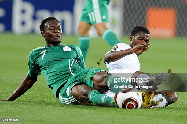 Chinedu Obasi of Nigeria and Thomas Nyirenda of Zambia during the Africa Cup of Nations Quarter Final match between Zambia and Nigeria from the Alto...