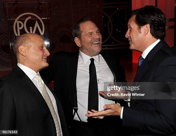 Awards producer Larry Mark, producers Harvey Weinstein and Mark Burnett attend the 2010 Producers Guild Awards held at Hollywood Palladium on January...