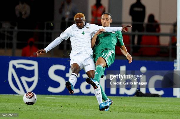 Joseph Musonda of Zambia and Peter Odemwingie of Nigeria during the Africa Cup of Nations Quarter Final match between Zambia and Nigeria from the...