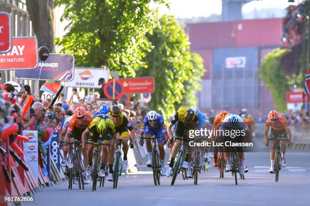 Sprint / Arrival / Michael Albasini of Switzerland and Team Mitchelton-Scott / Fabio Jakobsen of The Netherlands and Team Quick-Step Floors /...