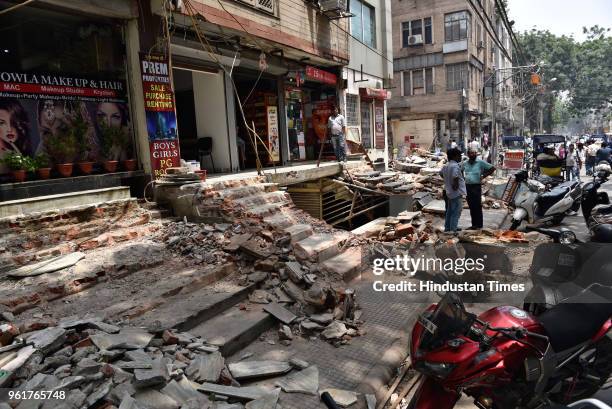 View of demolished structures by MCD after anti-encroachment drive at old Rajendra Nagar on May 23, 2018 in New Delhi, India.