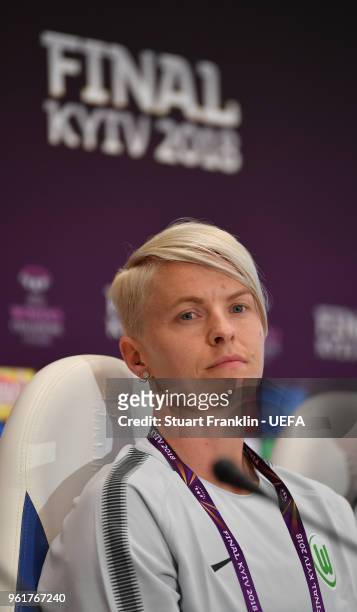 Nilla Fischer of Wolfsburg looks on during the Wolfsburg press conference prior to the UEFA Womens Champions League Final between VfL Wolfsburg and...