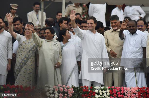 The UPA Chairperson Sonia Gandhi, BSP Chief Mayawati, West Bengal Chief Minister Mamata Banerjee, Congress President Rahul Gandhi, Andhra Pradesh...