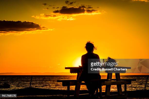 sunset drink - moreton island stockfoto's en -beelden