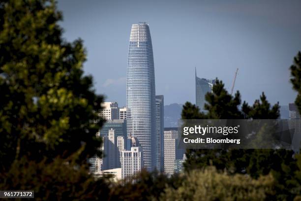 The Salesforce Tower stands in San Francisco, California, U.S., on Thursday, May 17, 2018. The building, the tallest office tower west of the...
