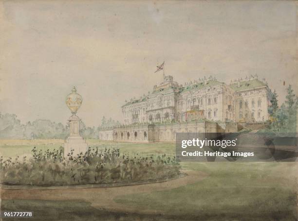 View of the Constantine Palace in Strelna near St. Petersburg, 1856. Found in the Collection of State Museum of the History of Saint Petersburg.